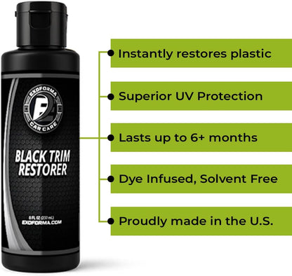 ExoForma Black Trim Restorer - Lasts 6+ Months, Dye Infused Waterproof Plastic Restorer for Cars - Perfect for Faded Bumpers, Trim & Vinyl on Jeeps, Truck Beds, Avalanches & ATVs | 4oz Kit
