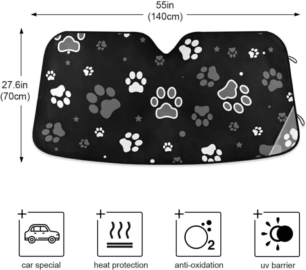 Black Leopard Car Windshield Sun Shade Animal Skin Print Foldable UV Ray Sun Visor Protector Sunshade to Keep Your Vehicle Cool (51" x 27.6")