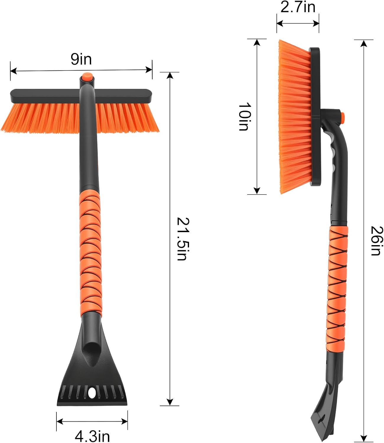 nacena Snow Brush and Ice Scrapers for Car Windshield, Detachable Snow Remover for Cars EVA Foam Grip and Rotatable Brush Head Snow Scraper for Car Trucks SUV, Winter Cars Accessories (Orange)