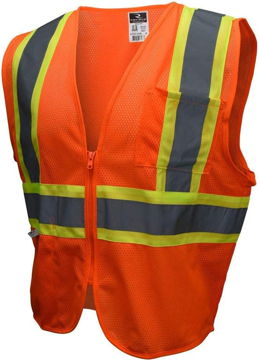 Radians SV22-2ZGM-L Polyester Mesh Economy Class 2 High Visibility Zipper Closure Vest with Two-Tone Trim, Large, Green