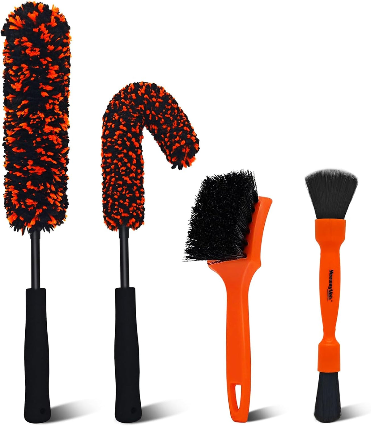 YeewayVeh 3PCS Quick Car Wheel Brush Kit, 2-Size 360° Bendale Rim Cleaner Brushes, Boars Hair Detailing Brush, Fast Scratch-Free Cleaning for Car Wheels, Motorcycle, Orange