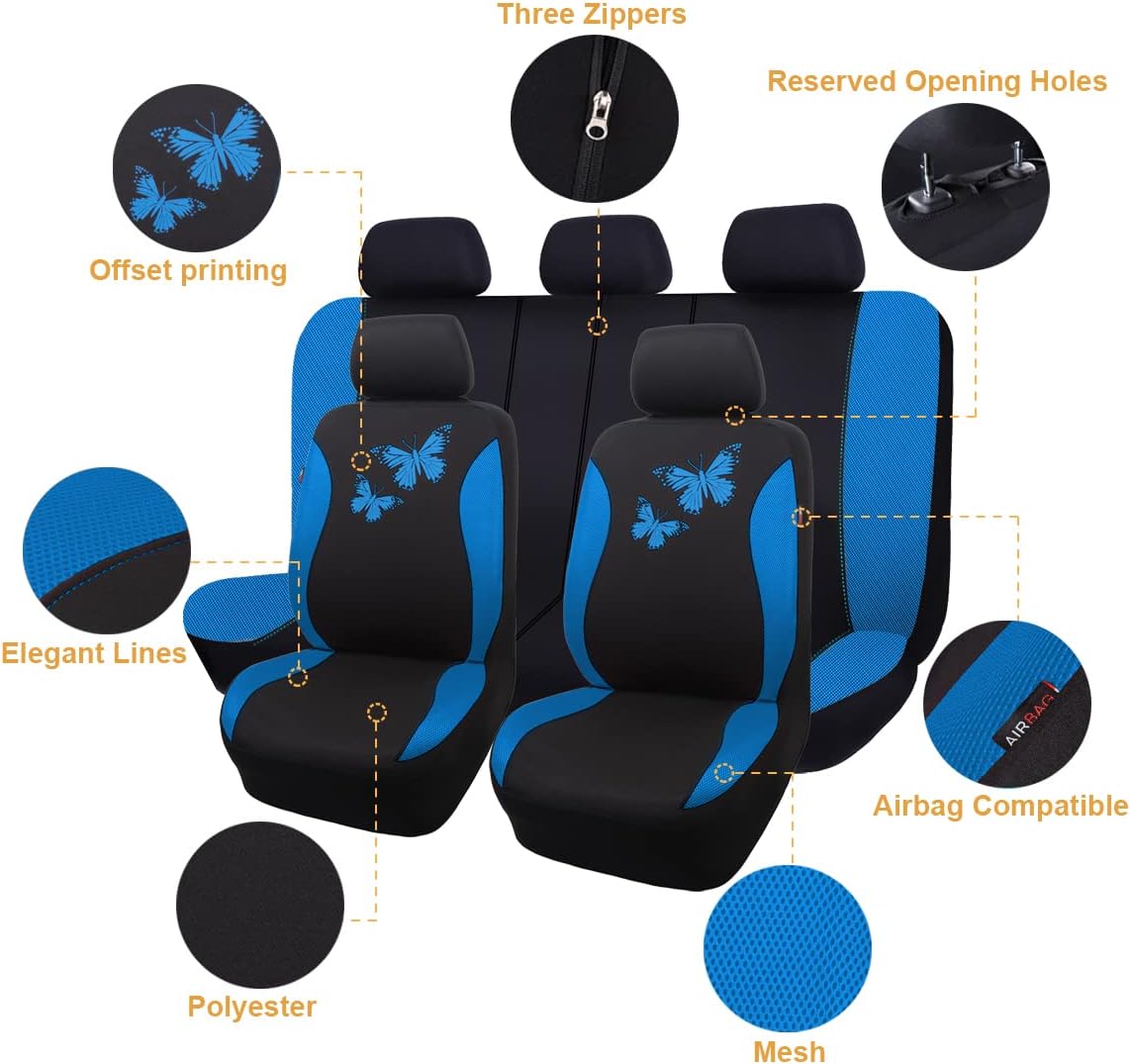 Flying Banner Butterfly car seat Covers ful Set Fashion Universal Lady Woman Female Rear Bench Split Colorized (Pink, 2 Fronts - Lace)