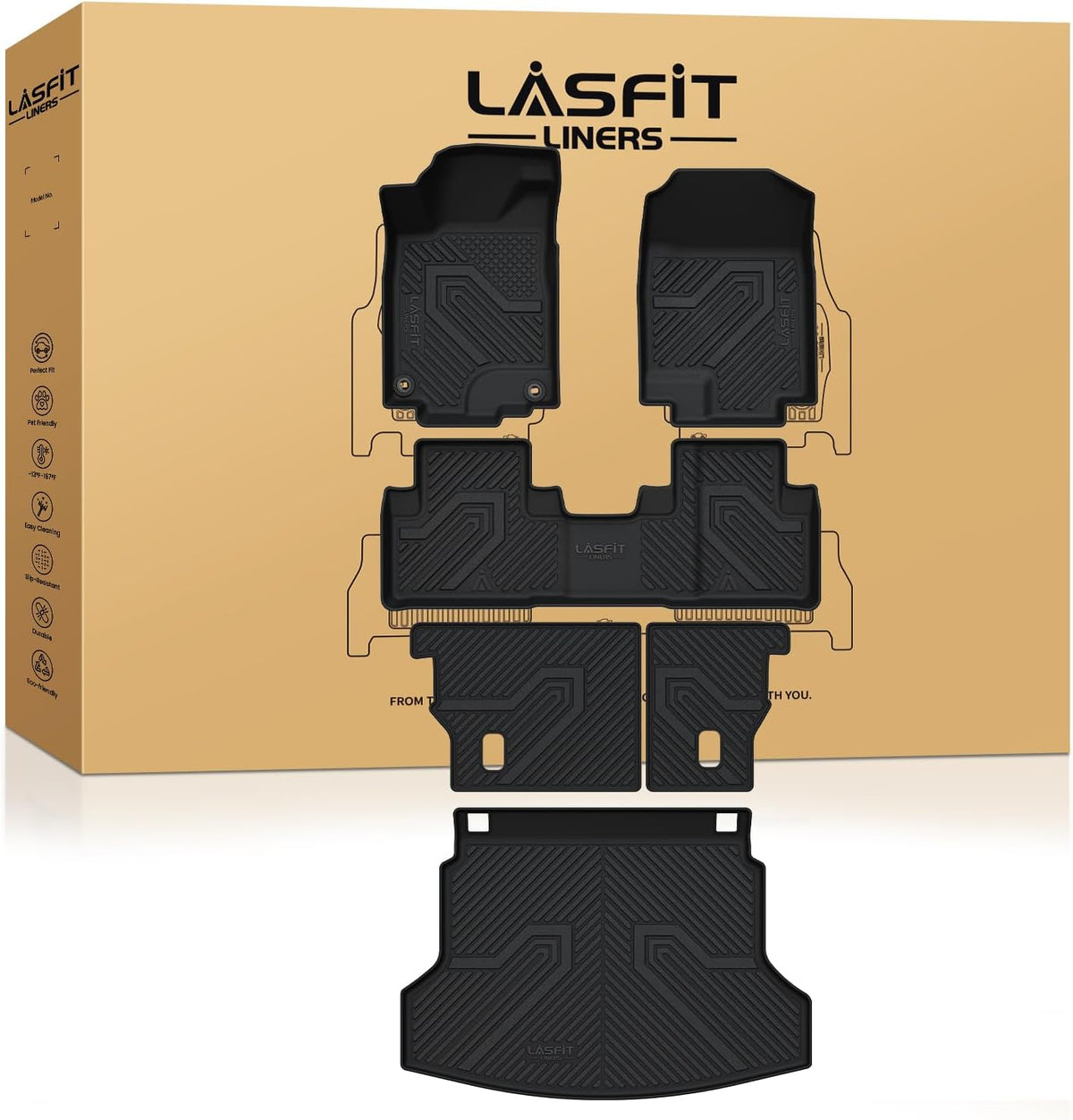 LASFIT Full Set Floor Mats for Honda CR-V 2026 2025 2024 2023 (Gasoline & Hybrid & e:FCEV), All Weather TPE Custom Fit Floor Liners 1st & 2nd Row & Seat Back Mat & Cargo Mat (Upper Position)