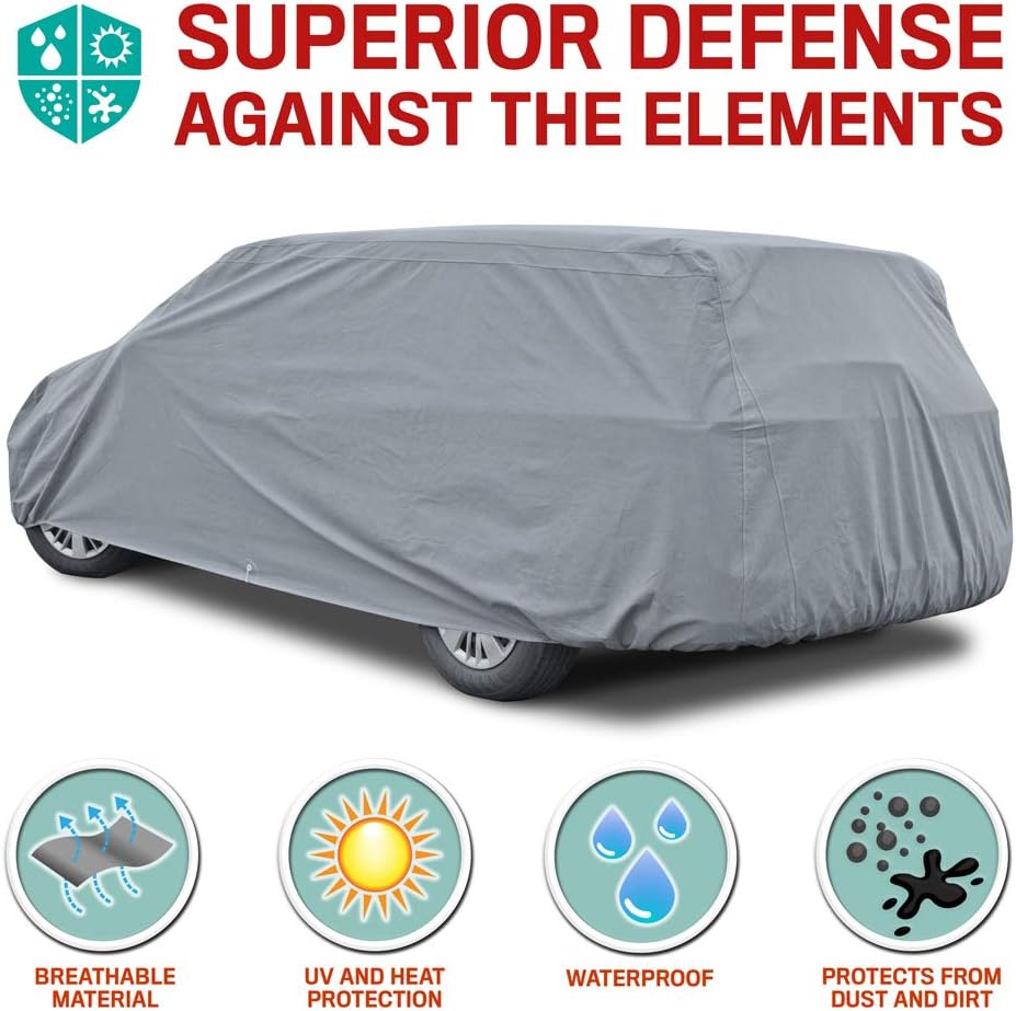 Motor Trend 4-Layer 4-Season Auto (Waterproof Outdoor UV Protection for Heavy Duty Use Full Car Cover for Vans, Suvs, Crossovers up to 210")