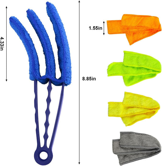 Car Vent Cleaner Duster Brush, Blinds Cleaning Tools with 5 Microfiber Sleeves for Vehicle Air Conditioner, Multipurpose Automotive Dust Remover Tool, Universal for SUV, Truck, RV