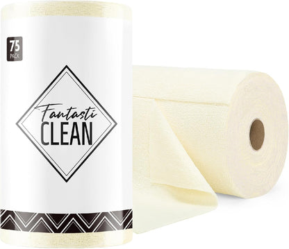 Fantasticlean Microfiber Cleaning Cloth Roll -75 Pack, Tear Away Microfiber Towels, 12" x 12", Reusable, Washable, Scratch Free, Ultra Absorbent for All-Around Cleaning Supplies (DimGray)