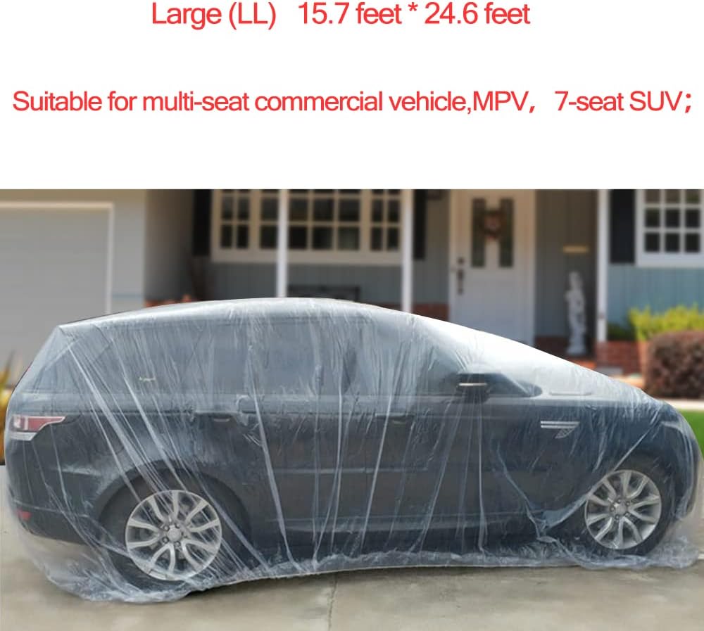 4 Packs Disposable Car Cover Clear Plastic Car Cover Universal Rain Dust Garage Cover with Elastic Band Medium (12 ft x 22 ft)