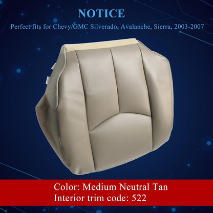 NLQR #522 Light Tan Front Driver Bottom Replacement Seat Cover Microfiber Leather Compatible with Chevy Avalanche Tahoe Suburban GMC Yukon XL 2003 2004 2005 2006