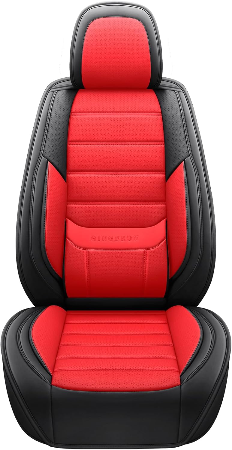 MINGBRON Car Seat Cover Full Set, Leather Car Seat Cover, Waterproof Seat Covers, Car Seat Cushion, Nappa Leather Seat Covers Car Seat Protector Universal Fit Most Cars Black