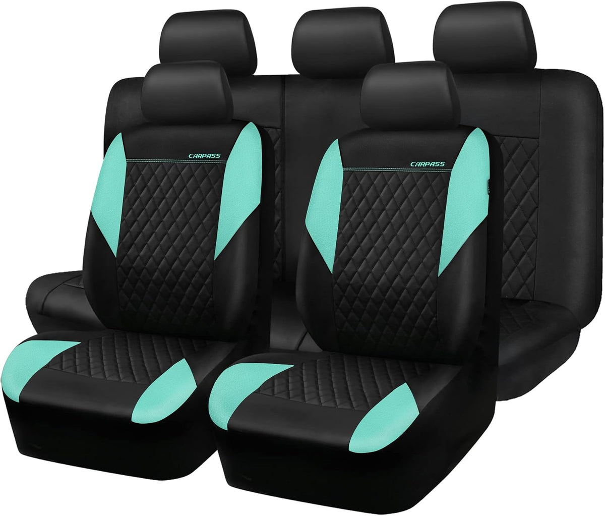 CAR PASS Quilting Leather Seat Cover Two Front Seats Only, Universal Fit Automotive Front Seat Covers Waterproof Deluxe PU Premium Vinyl Luxury for Cars Sedan Van SUV Airbag Compatible 2 Pieces,Black