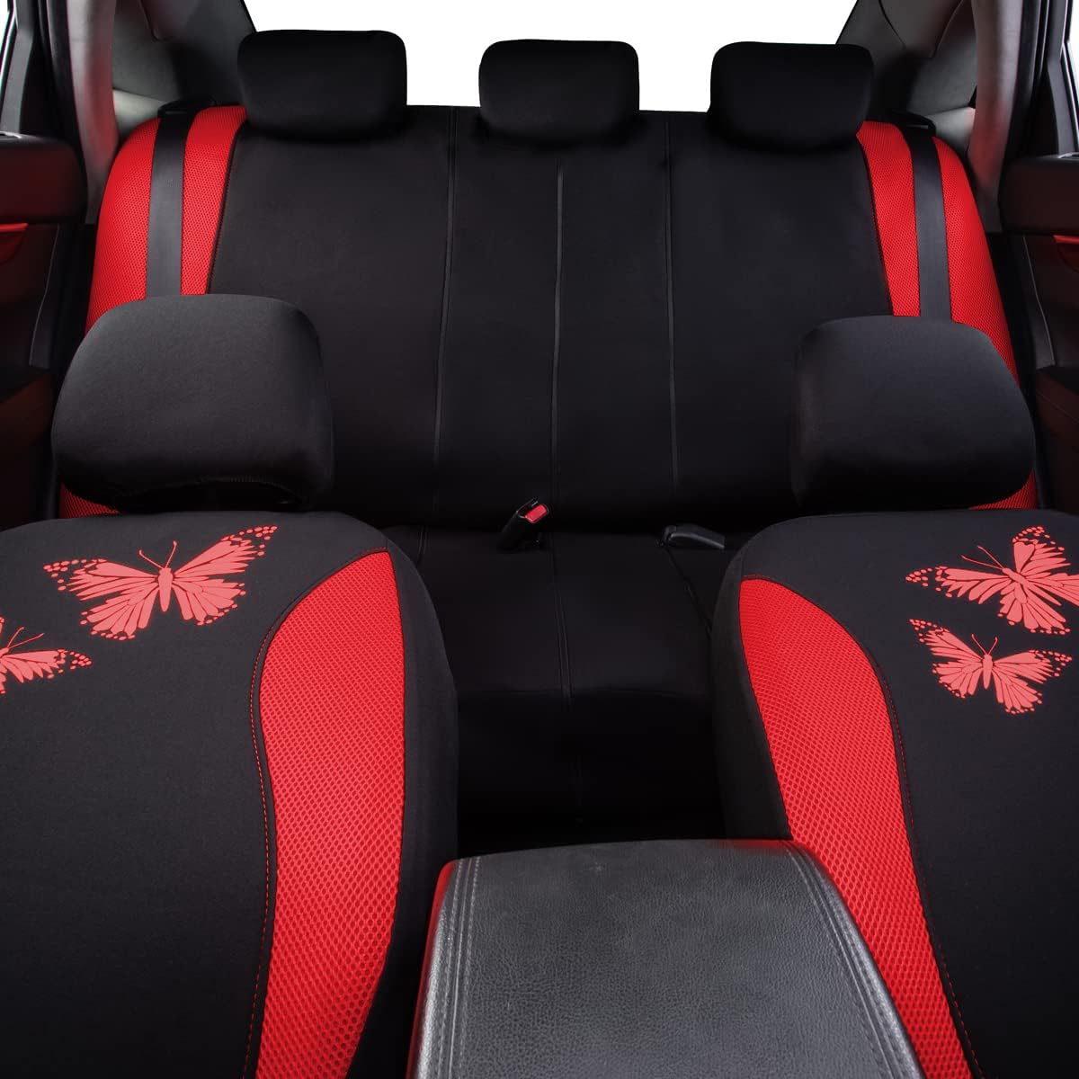Flying Banner Butterfly car seat Covers ful Set Fashion Universal Lady Woman Female Rear Bench Split Colorized (Pink, 2 Fronts - Lace)