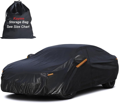 Kayme Sedan Car Cover Waterproof All Weather for Automobiles - See Vehicle Size Chart for Accurate Fit - Outdoor Full Exterior Cover Sun Rain Snow UV Protection with Zipper. Size A4 (See Size Chart)