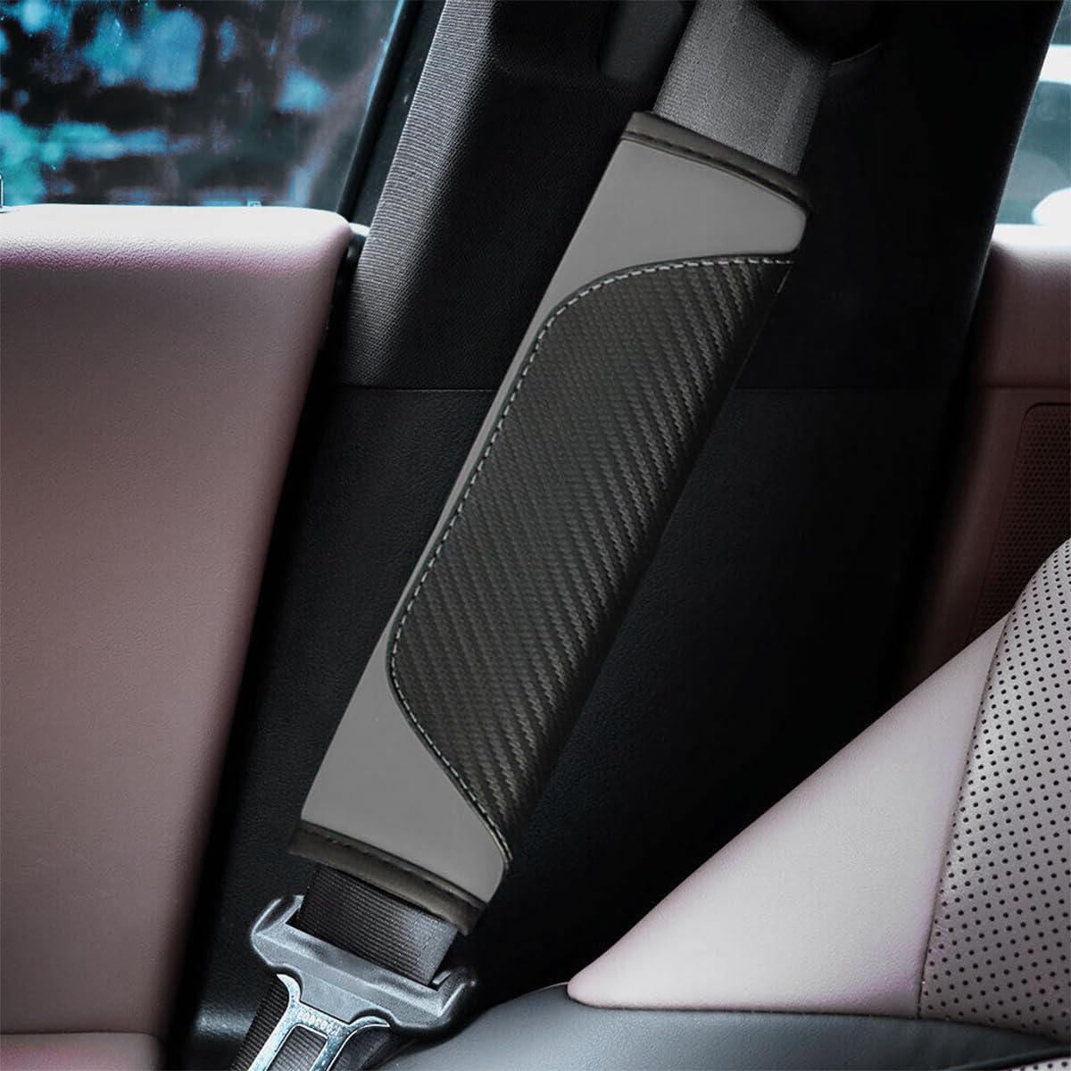 Osilly 2PCS Car Seat Belt Cover, Carbon Fiber Seatbelt Shoulder Protection, Soft Car Seat Belt Strap Cushion Protect Your Neck and Shoulder, Car Accessories Seat Belt Pad for Car Truck (Red)