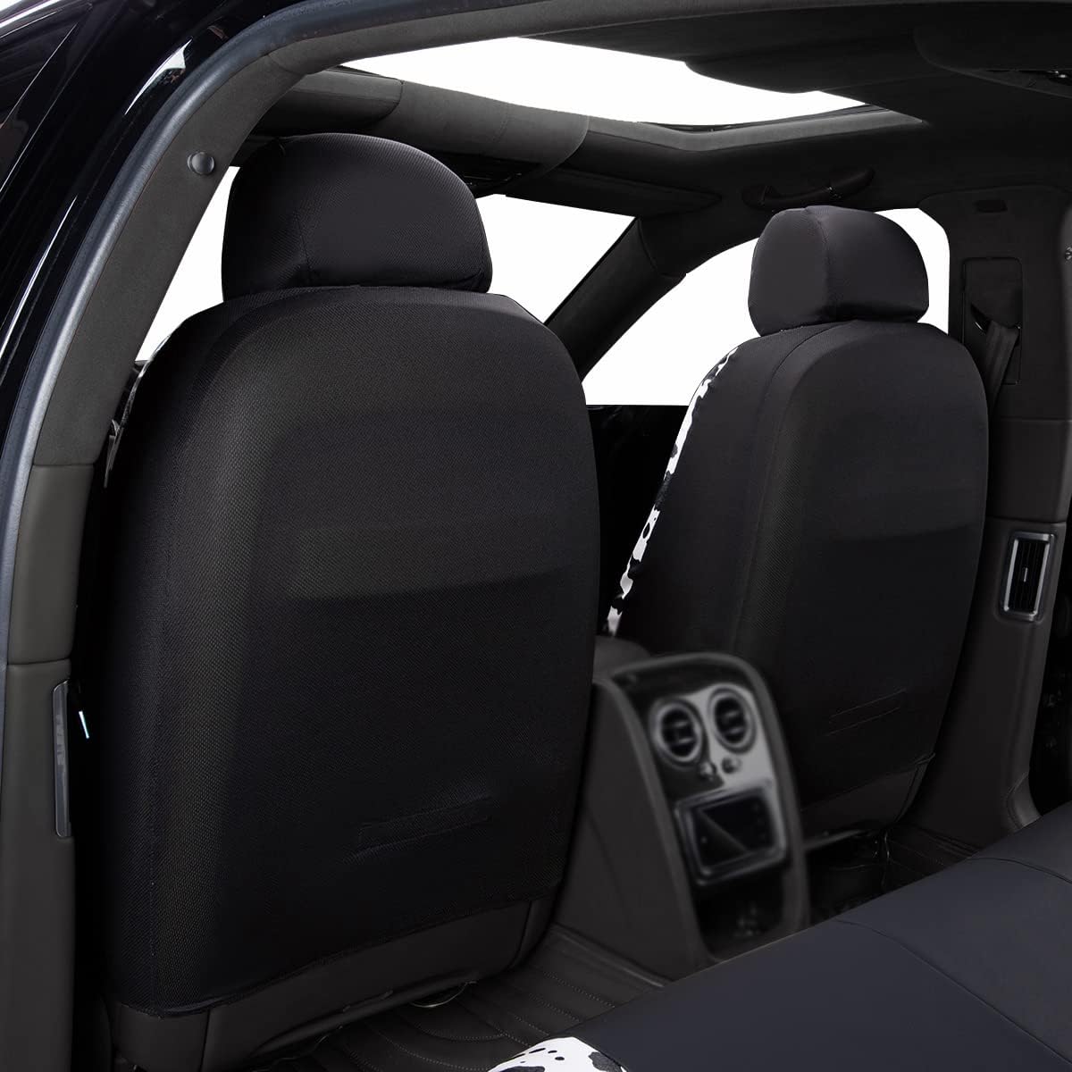 Flying Banner Carbon Fiber Leather Vehicle Seat Covers, Leopard Gray Black, Universal Fit - 8PCS