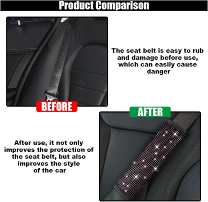 GLSOWEE 2PCS Bling Car Seat Belt Shoulder Pads, Bling Rhinestones Seat Belt Covers for Women, Car Seatbelt Strap Pad with Crystal Diamond, Car Interior Accessories for Car SUV (Black Diamond)