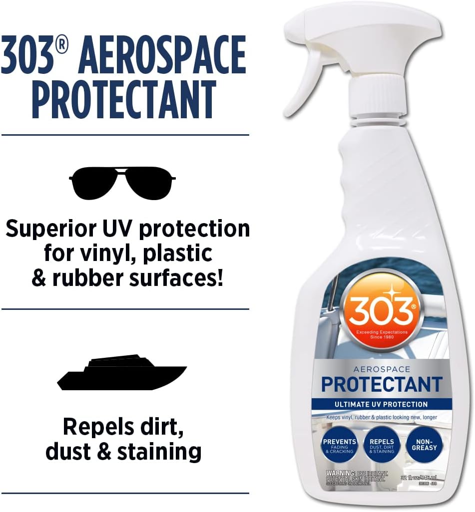 303 Products Marine Aerospace Protectant Spray, UV Protection for Boat Vinyl & Surfaces – Repels Dust, Dirt & Staining, Matte Finish, Restores Like-New Appearance, 32 oz