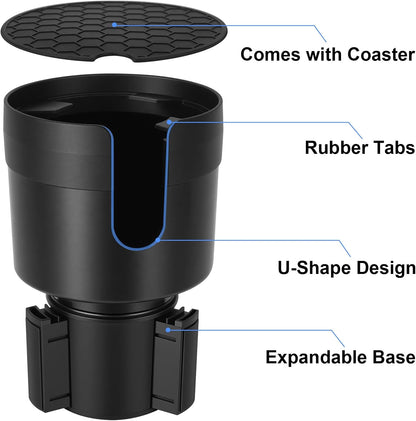 Car Cup Holder Expander, Large Cup Holder Extender for Car | Water bottle Holder Adapter with Adjustable Base Fits Yeti, Hydro Flask 24/32oz, Big Water Bottles in 3"-3.9", Black
