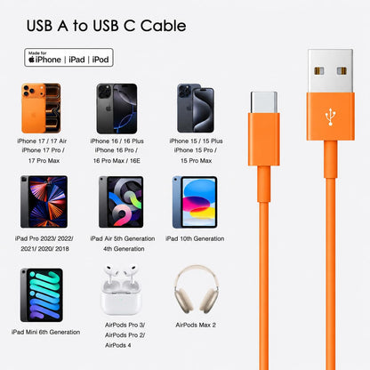Car Carplay Cable for iPhone 17/16/15, USB A to USB C Cable Compatible for iPhone 17/16,17Air, 17/16/15 Pro Max,17E/16E/Plus, iPad 10th/11 Gen,iPad Pro 12.9,Air 5th/4th Charger Cord,Car Charging Cable