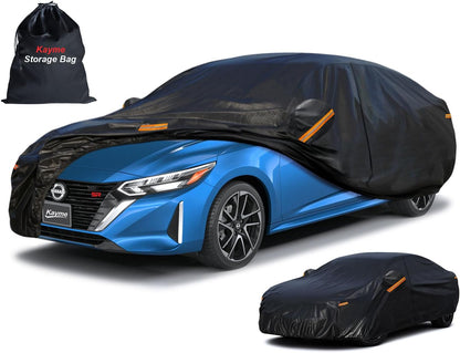 Kayme Sedan Car Cover Waterproof All Weather for Automobiles - See Vehicle Size Chart for Accurate Fit - Outdoor Full Exterior Cover Sun Rain Snow UV Protection with Zipper. Size A4 (See Size Chart)