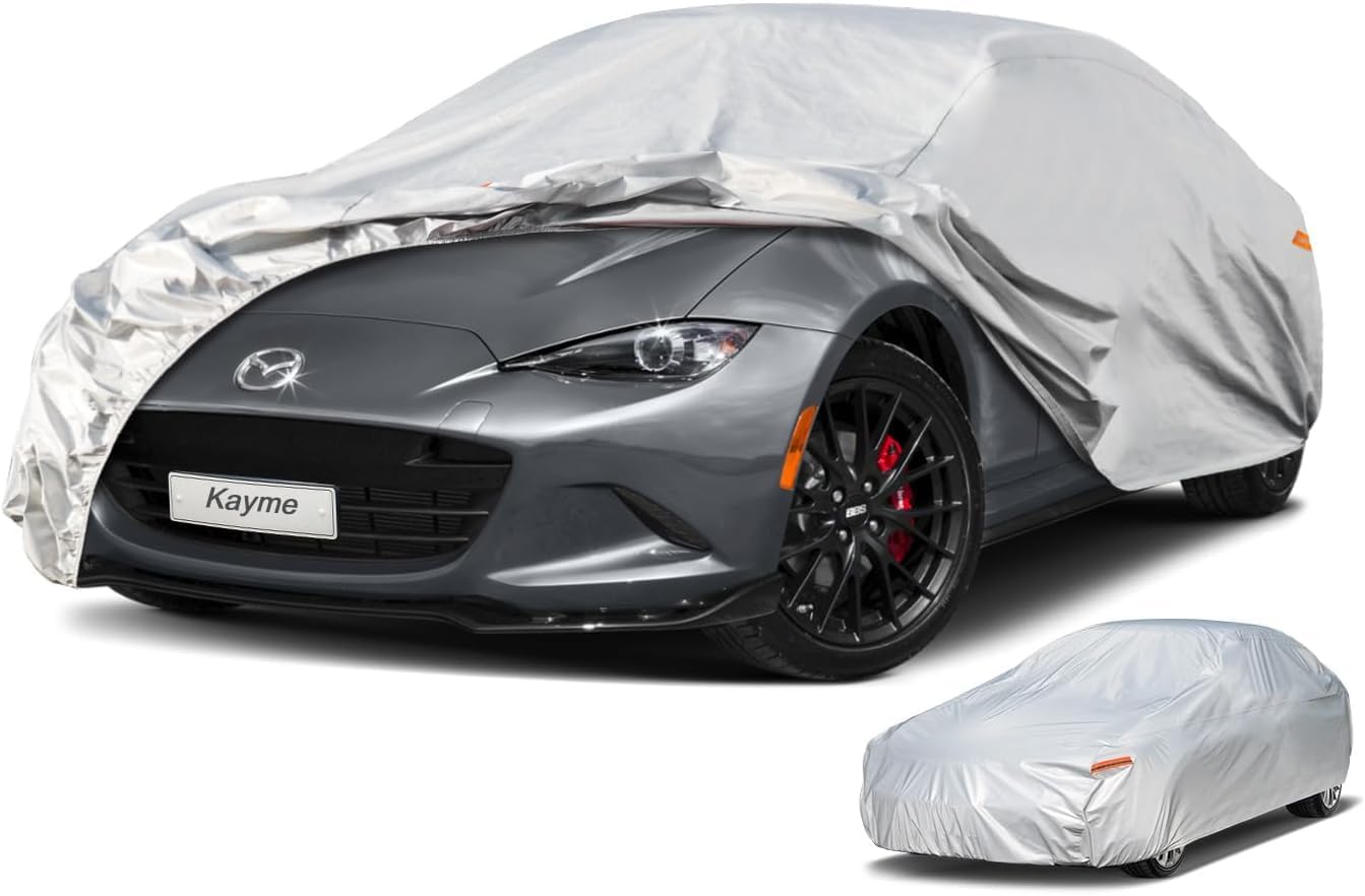 Kayme Sedan Car Cover Waterproof All Weather for Automobiles - See Vehicle Size Chart for Accurate Fit - Outdoor Full Exterior Cover Sun Rain Snow UV Protection with Zipper. Size A4 (See Size Chart)