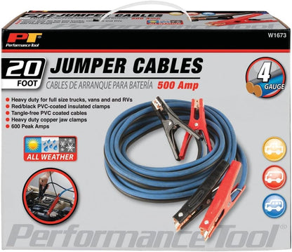 Performance Tool W1675 10ft 4GA Lighted Jumper Cables - Tangle-Free, Heavy Duty Clamps, Suitable for Trucks, SUVs, and Other Large Vehicles