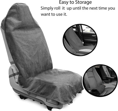 Waterproof Sweating Car Seat Cover for Post Gym Workout, Running, Swimming, Beach and Hiking, Universal Fit Non-Slip Towel Bucket Seat Protector for Cars SUV Trucks, Machine Washable (Grey)