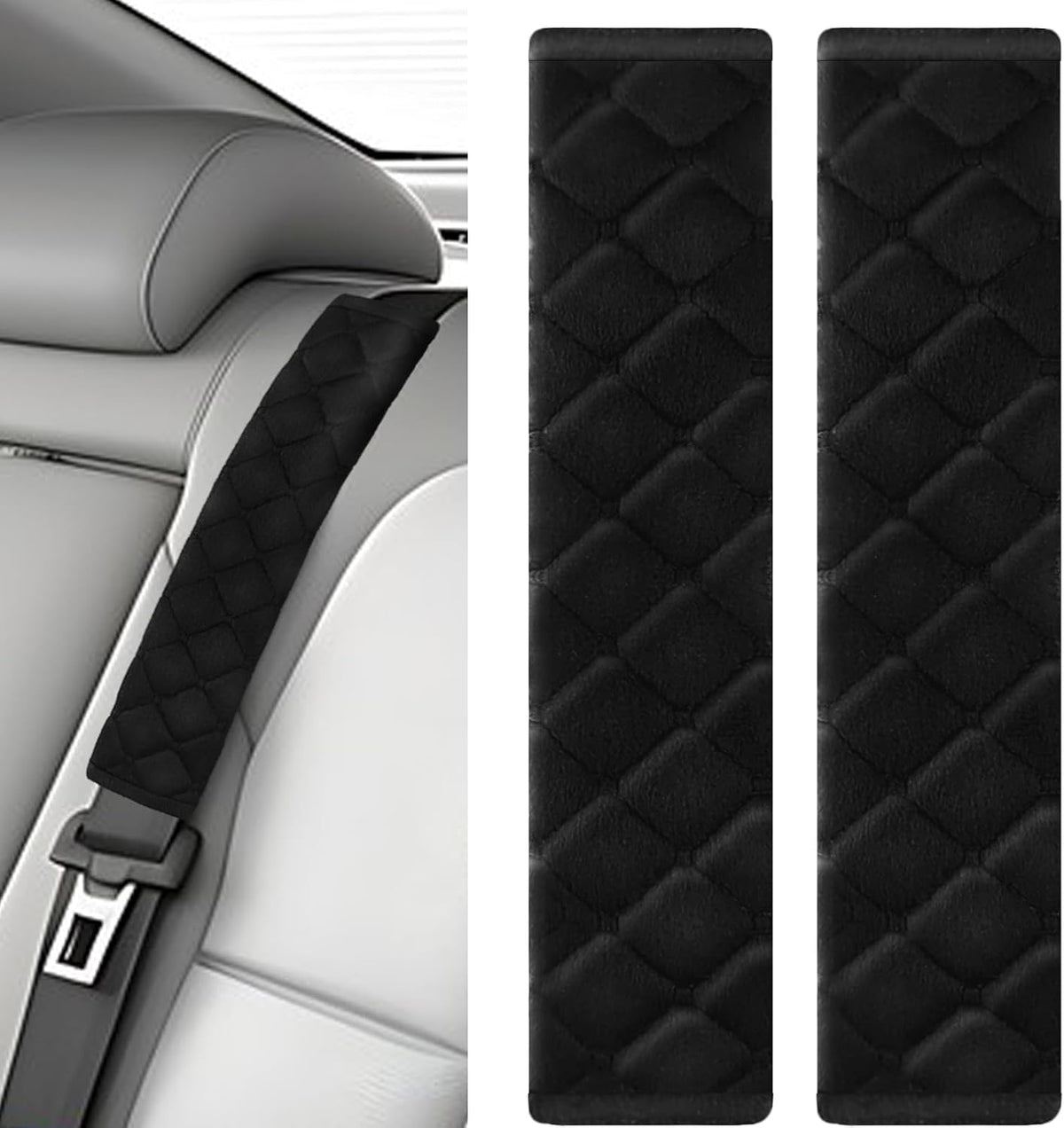 2Pcs Car Seat Belt Padding10.6In (27cm) Car Seat Belt Shoulder Strap Cover Car Accessories Interior,Soft Shoulder Strap Covers Seat Belt Protector Make Neck and Shoulders More Comfortable(Black)