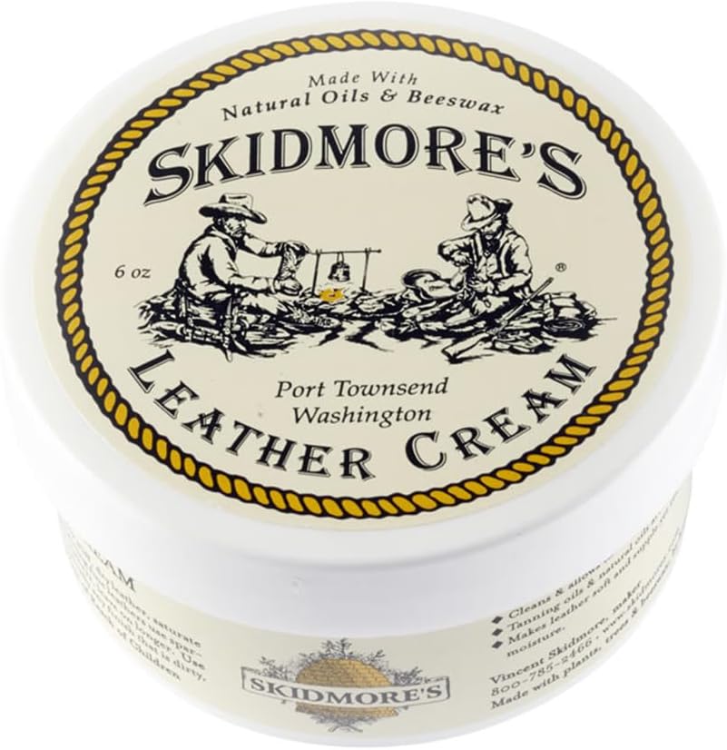 Skidmore’s Leather Cream: All-Natural, Non-Toxic Leather Conditioner - Made in USA Since 1984. Water Repellent Formula Restores Leather Couches, Car Seats, Boots, Shoes, Purses, Bags, and Tack. 6 Oz