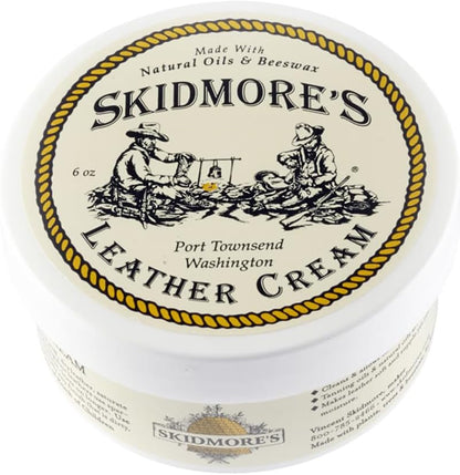 Skidmore’s Leather Cream: All-Natural, Non-Toxic Leather Conditioner - Made in USA Since 1984. Water Repellent Formula Restores Leather Couches, Car Seats, Boots, Shoes, Purses, Bags, and Tack. 6 Oz