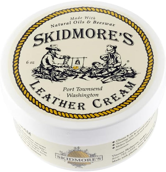 Skidmore’s Leather Cream: All-Natural, Non-Toxic Leather Conditioner - Made in USA Since 1984. Water Repellent Formula Restores Leather Couches, Car Seats, Boots, Shoes, Purses, Bags, and Tack. 6 Oz