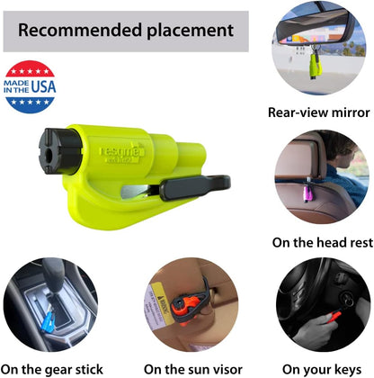 resqme The Original Emergency Keychain Car Escape Tool, 2-in-1 Seatbelt Cutter and Window Breaker, Made in USA, Yellow - Compact Emergency Hammer