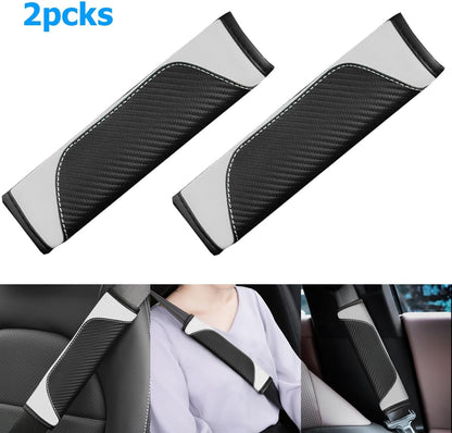 AUCELI 2PCS Car Seat Belt Cover, Carbon Fiber Seatbelt Shoulder Strap Covers, Breathable Leather Soft Harness Pad Protect Your Neck and Shoulder Compatible with Cars