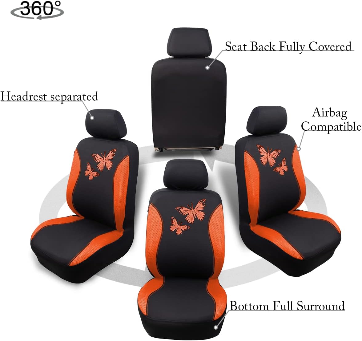 Flying Banner Butterfly car seat Covers ful Set Fashion Universal Lady Woman Female Rear Bench Split Colorized (Pink, 2 Fronts - Lace)