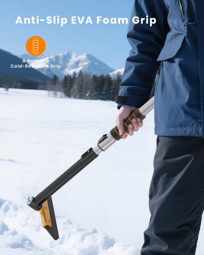 helloleiboo 43.7" Extendable Ice Scrapers for Car Windshield for 12 Adjustable Length Settings with Foam Grip and 360° Pivoting Brush Head Detachable Snow Brush for Truck SUV(Orange)