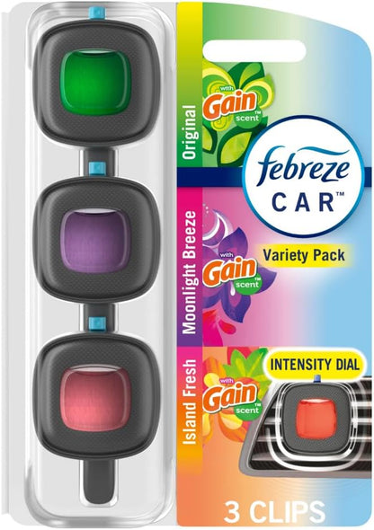 Febreze Car Air Freshener, Odor-Fighting Automotive Vent Clip, Gain Original Scent, 3 Count