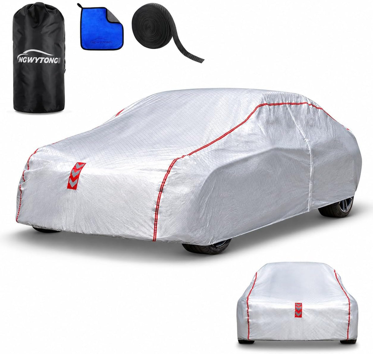 Car Cover for Sedan, Waterproof All Weather Heavy Duty, 360° Underbody Wrap Windproof Design, Quick Install Outdoor Vehicle Cover, Fits 186-193 in