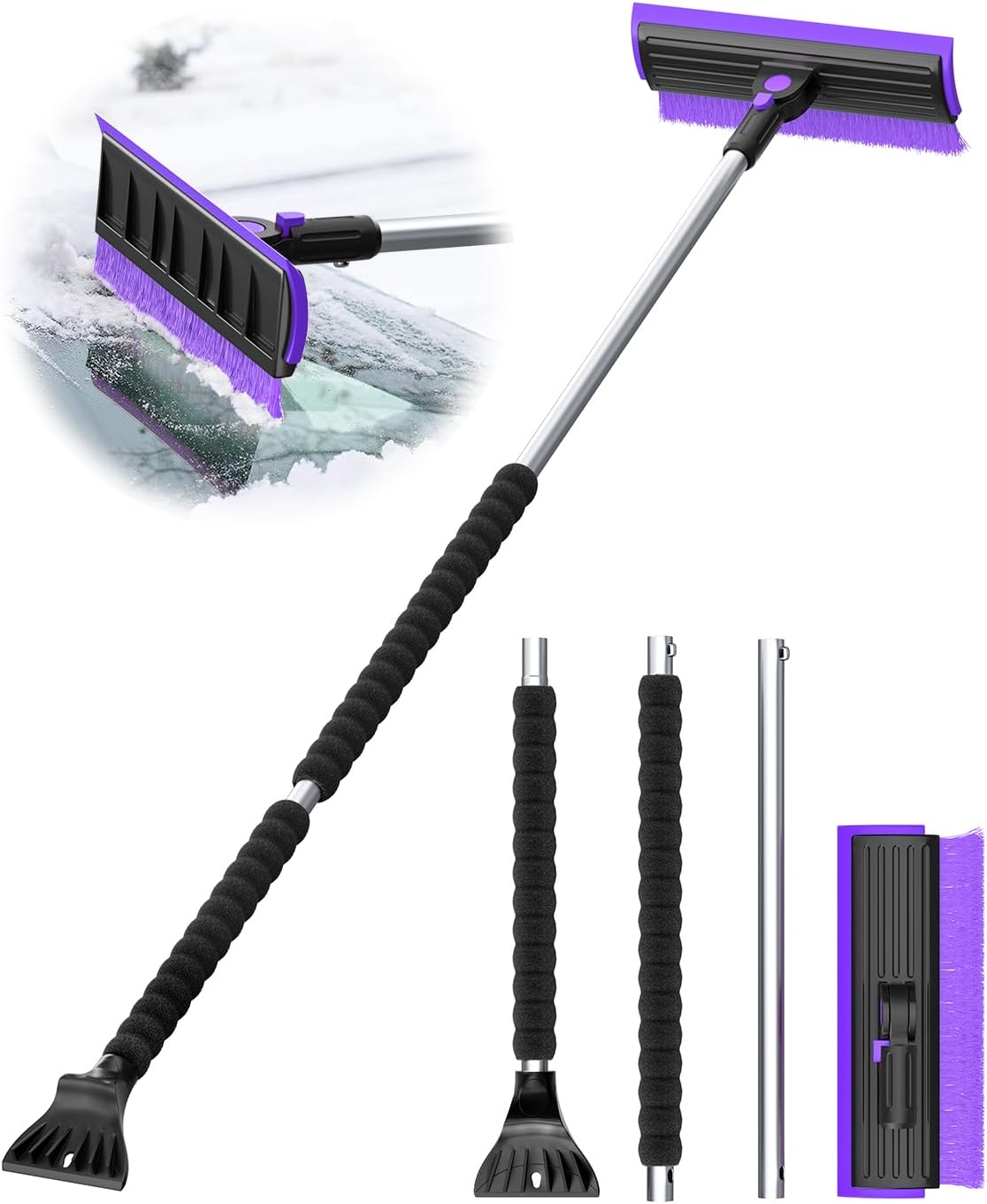 helloleiboo 2025 Extra Long 55.7" Ice Scrapers for Car Windshield Multi-Functional Detachable Car Ice Scraper with Foam Grip and 270° Pivoting Brush Head Snow Brush for SUV Truck Auto (Blue)