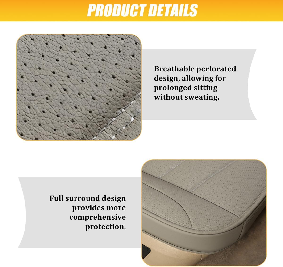 HZEL Car Front Bottom Seat Cover, Breathable Leather Full Wrapped Non-Slip Bottom Driver Seat Cushion with Storage Pocket, Comfortable Auto Interior Chair Protection Cover, Universal Fit (Coffee)