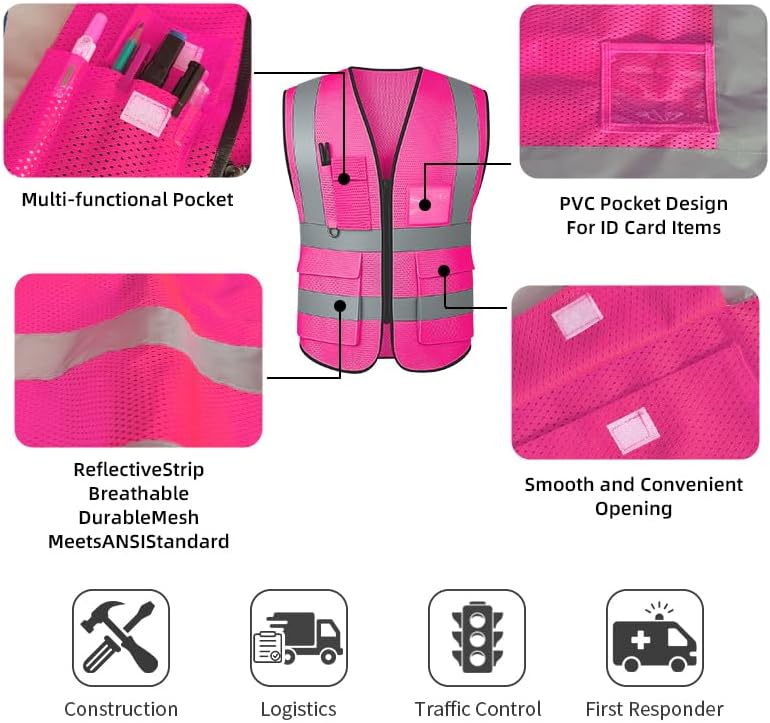 Reflective Safety Vest for Women Men High Visibility Security With Pocket Zipper Front Meet ANSI/ISEA Standard
