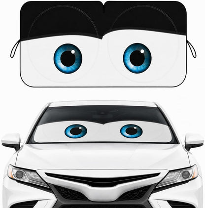 Car Windshield Sun Shade, Funny Cartoon Eyes Sun Visor for Car Windshield Universal Fits Sedan Compact Car Hatchback SUV, UV Heat Protection - 59 x 27.5