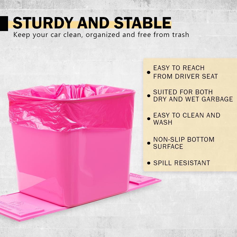 Car Trash Can with Stability Wings – Leakproof Portable Garbage Bin for Fabric & Rubber Mats – Compact Durable Plastic Auto Organizer for Cars, SUVs, Trucks (Black, Large)