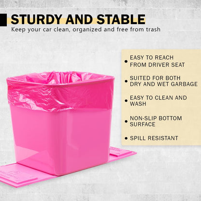 Car Trash Can with Stability Wings – Leakproof Portable Garbage Bin for Fabric & Rubber Mats – Compact Durable Plastic Auto Organizer for Cars, SUVs, Trucks (Black, Large)