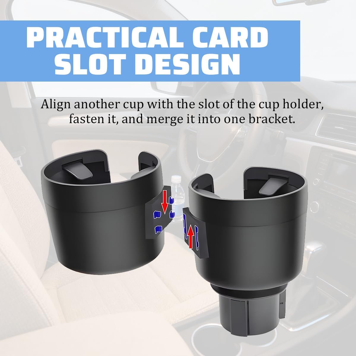 Car Double Cup Holder Expander, 2 in 1 Multifunctional Vehicle Cup Holder Adapter with Adjustable Base, Auto Drink Bottles Extender Organizer, Universal for SUV Automobile Truck (Gray)