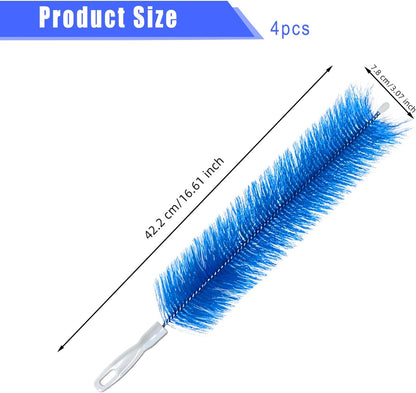 4 PCS Fan Cleaner Brush, Cobweb Duster Bendable Fan Duster, Plastic Dust Cleaner Reusable Head Ceiling Brush Microfiber Dirt Remover for AC Radiator Car Vents Blinds Shutters Window (Blue)