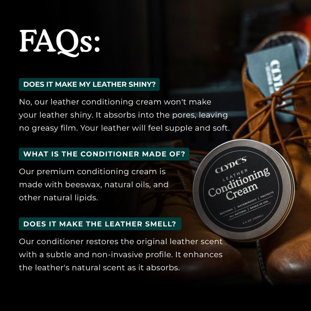 Clyde's™ Leather Conditioning Cream | All Natural, Non Toxic Formula | Restore & Repair Sofas, Car Seats, Shoes and More