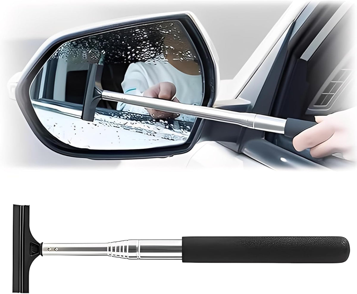 Car Rear View Mirror Wiper, 38.58 In Handle Car Window Squeegee, Retractable Auto Glass Squeegee, Portable Mirror Cleaner Tool for Auto Glass Water Removal Fog Snow (Black)