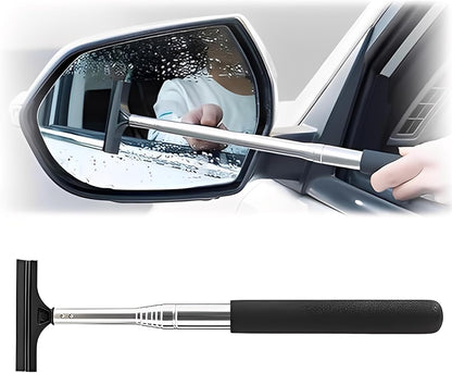 Car Rear View Mirror Wiper, 38.58 In Handle Car Window Squeegee, Retractable Auto Glass Squeegee, Portable Mirror Cleaner Tool for Auto Glass Water Removal Fog Snow (Black)