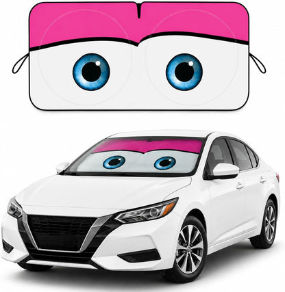 Car Windshield Sun Shade, Funny Cartoon Eyes Sun Visor for Car Windshield Universal Fits Sedan Compact Car Hatchback SUV, UV Heat Protection - 59 x 27.5