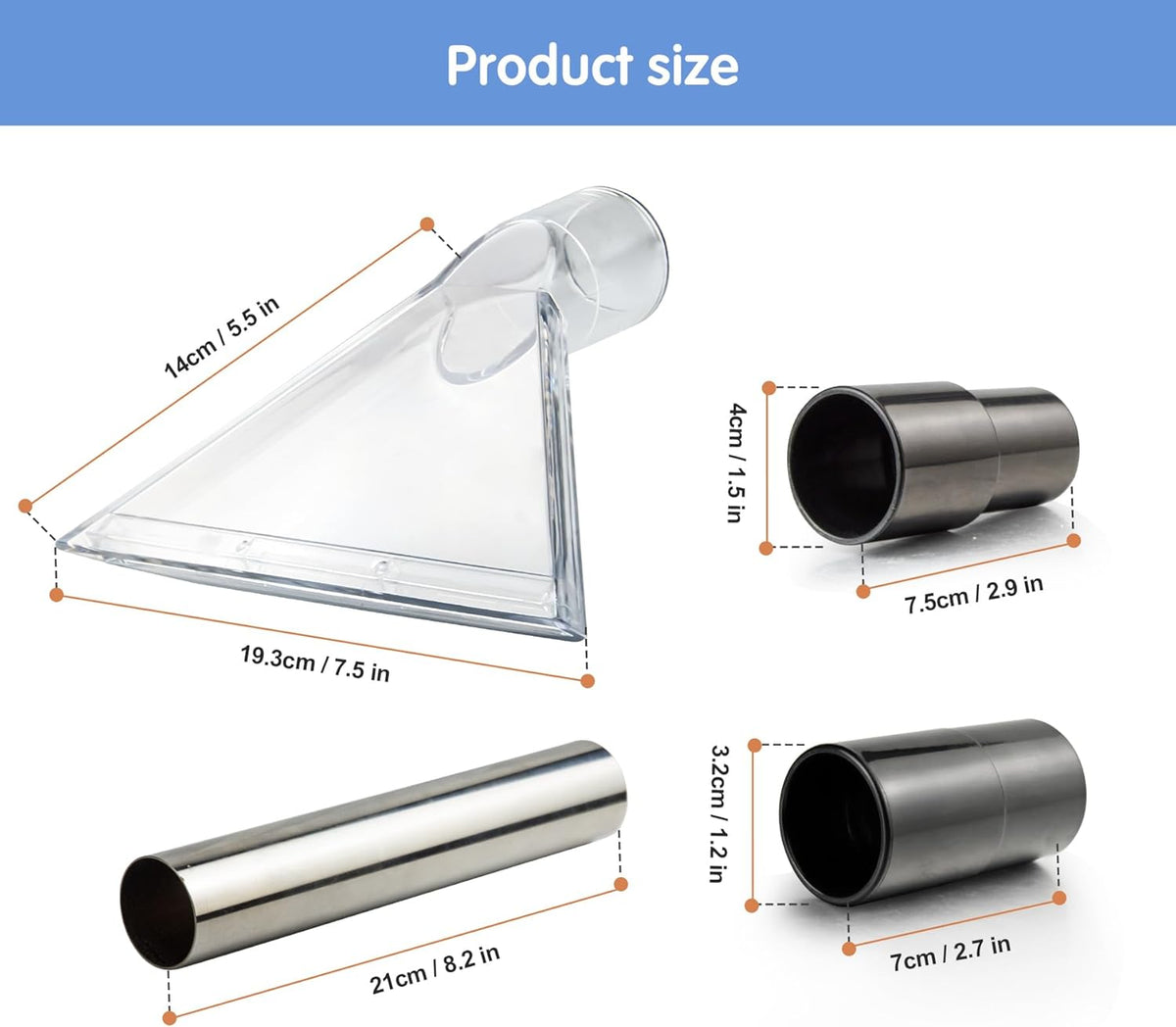 Universal Clear Vacuum Extraction Accessory with 1-1/4“,1-7/8” and 2-1/2” Adapter,Compatible with All Shop Vac Extractor,Wet Dry Vacuum Cleaner Attachments for Upholstery,Carpet Cleaning,Car Detailing