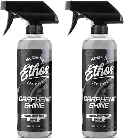 Ethos Graphene Shine - Trim & Tire Shine Spray, High Sheen, Non Greasy, Sling Free Finish! Conditions and Protects Rubber with UV Protection (16 Oz)
